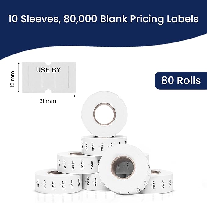 Perco Use by 1 Line Labels - 10 Sleeve, 80,000 Labels for Perco Lite, X, Plus and Pro 1 Line Date Guns