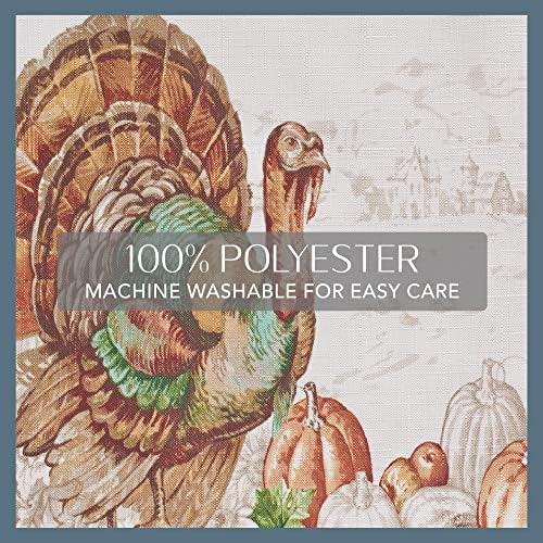 Holiday Turkey Bordered Fall Tablecloth, Multicolor - 70" W x 70" L Round