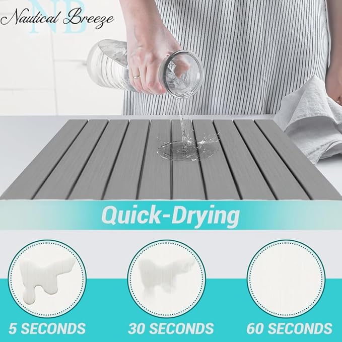 Roll-Up Stone Mat - Premium Diatomaceous Earth Dish Drying Rack, Water Absorbent Roll-Out Dish Drying Mat for Kitchen Countertops, Eco-Friendly, Quick-Dry Surface