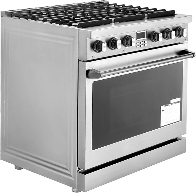 VEVOR Gas Range Oven, 36 Inches Width, Freestanding Stainless Steel Stove and Oven with 6 Sealed Cooktop Burners, Easy Reach Racks, Halogen Light, 6.0 Cu. Ft. Capacity, for Home Apartment Kitchen