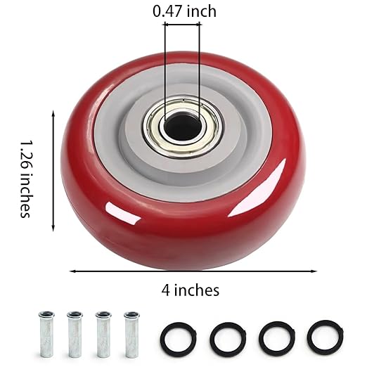 4 PCS 4 Inches Caster Wheels Red Heavy Duty Plate Shelf Replacement Wheels for Platform up to 352 LBS/160KG