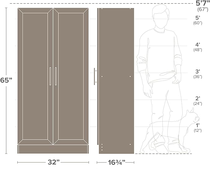 Prepac Elite 65" Tall Storage Cabinet with Panel Doors, Double Door Wood Kitchen Pantry, Dining Room Cupboard with 2 Adjustable and 1 Fixed Shelf, Free Standing Living Room Accent Cabinet, White