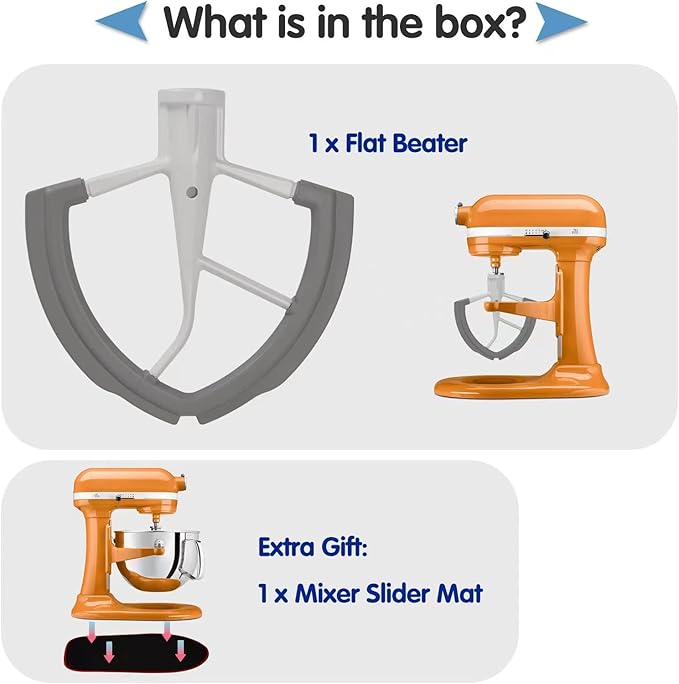 6 Quart Flex Edge Beater for Kitchenaid Bowl-Lift Stand Mixers, Kitchenaid Paddle Attachment with Both-Sides Flexible Silicone Edges Bowl Scraper, And Mixer Slider Mat for Kitchenaid 6 Qt Mixer