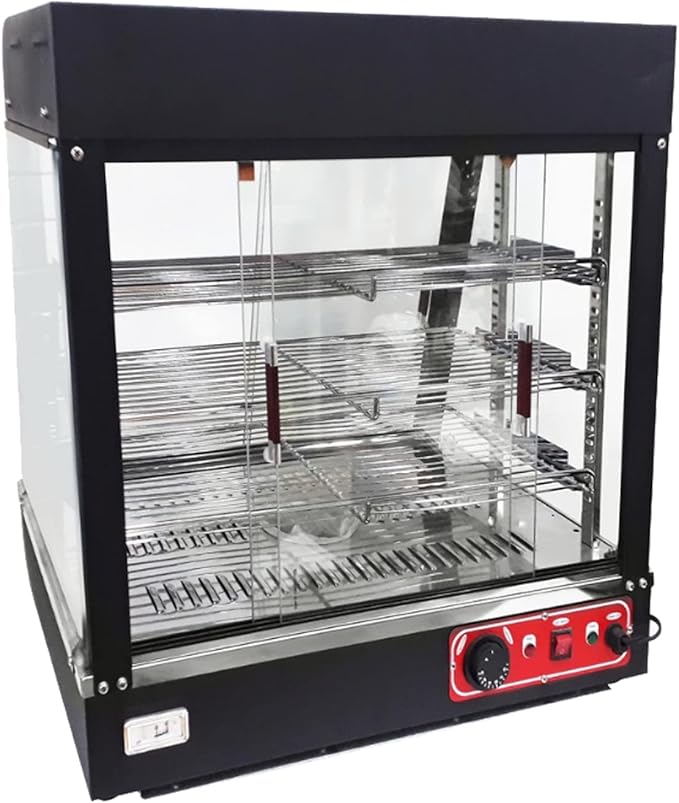 Countertop 26" Food Warmer Display Case 3 Shelf Hot Warming Showcase with Front and Back Sliding Door and Water Tray,Black (26")