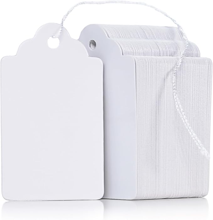 Uniclife 200 Pcs Price Tags 1.8 Inch Writable Price Labels White Price Display Tag for Pricing Clothing Jewelry Gifts Blank Hang Tag Merchandise White Marking Tags with Strings, 1.8" x 1"