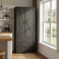 IDEALHOUSE Farmhouse Kitchen Pantry Cabinet - 72" Tall Large Wood Kitchen Storage Cabinets with Adjustable Shelves & 2 Barn Doors & 3 Drawer, Versatile Storage for Dining Room, Bathroom, Living Room