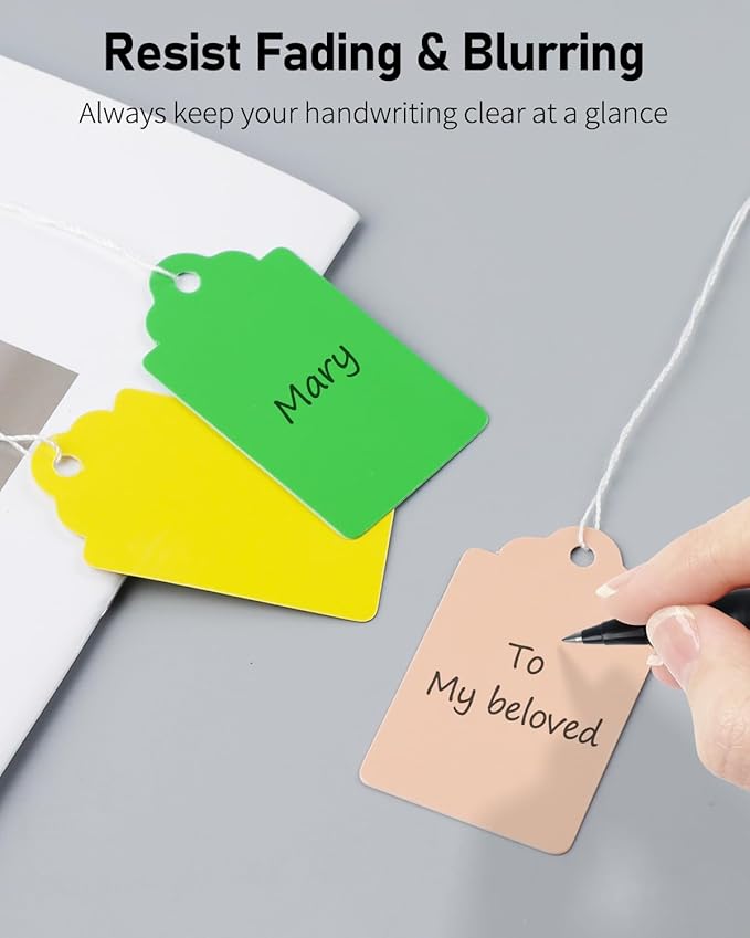 Uniclife 200 Pcs Price Tags with String Attached 1.8 Inch Writable Colored Hang Tag String Tags for Pricing Clothing Jewelry Price Display Labels Blank Merchandise Marking Paper Tag, 1.8" x 1"