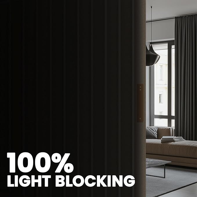 100% Blackout Curtains for Sliding Glass Doors, Extra Wide Curtains for Patio Sliding Door, Include Ceiling Curtain Track, Room Divider Curtains(Beige, W100 x L84, 1 Pack)