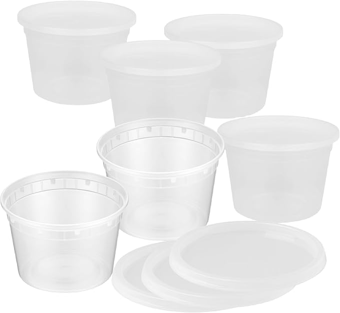 16oz [20 set] Heavy Duty Plastic Deli Container | BPA-Free Food Storage with Airtight Leak‑Proof Lids | Microwave, Freezer & Dishwasher Safe – Stackable, Bulk Reusable Soup & Meal Prep Tub