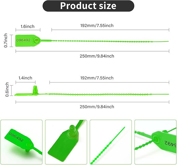 100 Plastic Tamper Seals Fire Extinguisher Tags Numbered Zip Ties Pull Tite Security Tags Disposable Self-Locking Safety Ties (Green)