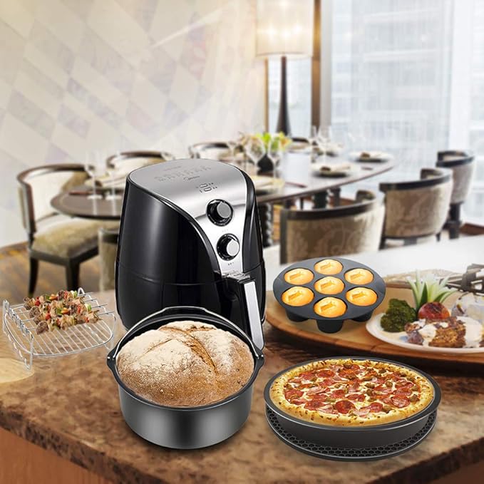 SIK Air Fryer Accessories 5PCS for GoWISE COSORI Philips Ninja Air Fryer, Fit 3.2- 5.8QT Deep Hot Air Fryer with Skewer Rack，Metal Holder, Toast Rack, Oil Brush, Food Tong, Dishwasher Safe BPA Free