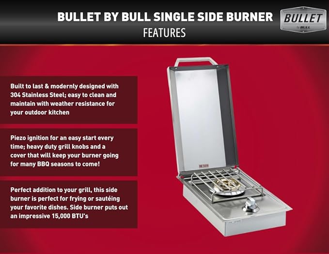 Bullet by Bull Stainless Steel Outdoor Kitchen Grill Set - Built-In Liquid Propane -BBQ Kitchen Island Bundle - Includes 5 Burner Grill, Side Burner, Single Access Door & Double Storage Drawer