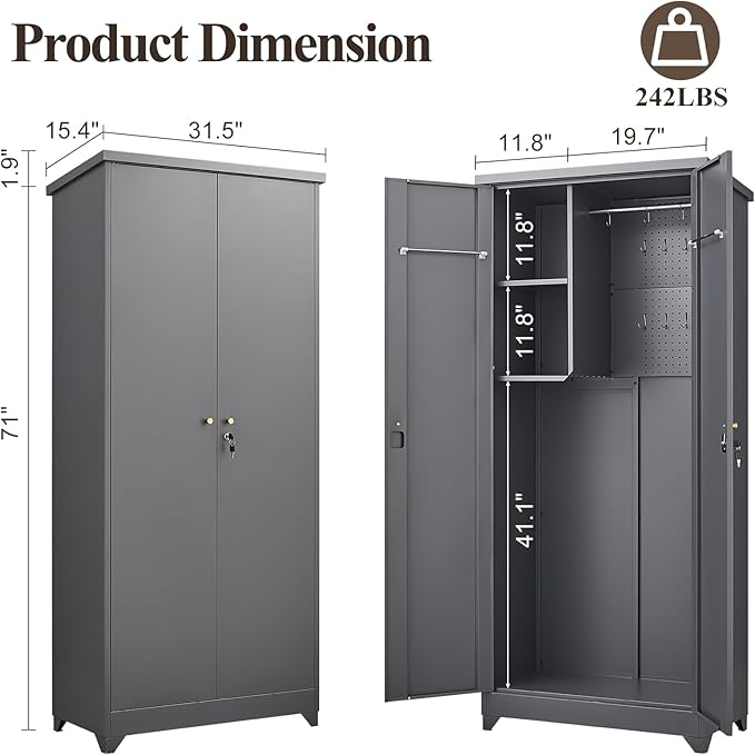 Outdoor Storage Cabinet,Garden Storage Cabinet with Sloping Roof and Waterproof Coating,Metal Storage Cabinets with Lockable Doors for Backyard,Lawn,Dark Gray
