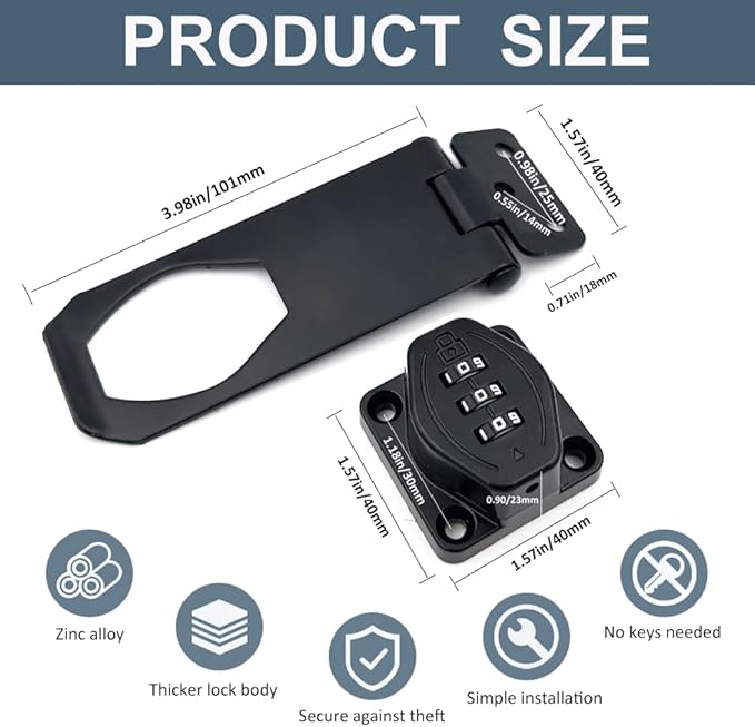 2Pcs Cabinet Password Rotary Hasp Locks,4 Inch Keyless Combination Lock for Cabinets,Gates,Doors,Closets and More (Black)