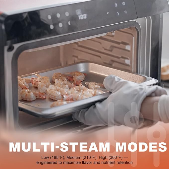 ROBAM Toaster Steam Combi Oven, Countertop Air Fryer 20-in-1 Oven with Convection & Grill, Stainless Steel Interior, 3-Layer Insulated Glass Door, 3 Steam Modes, 30 Built-In Recipes (Pink)