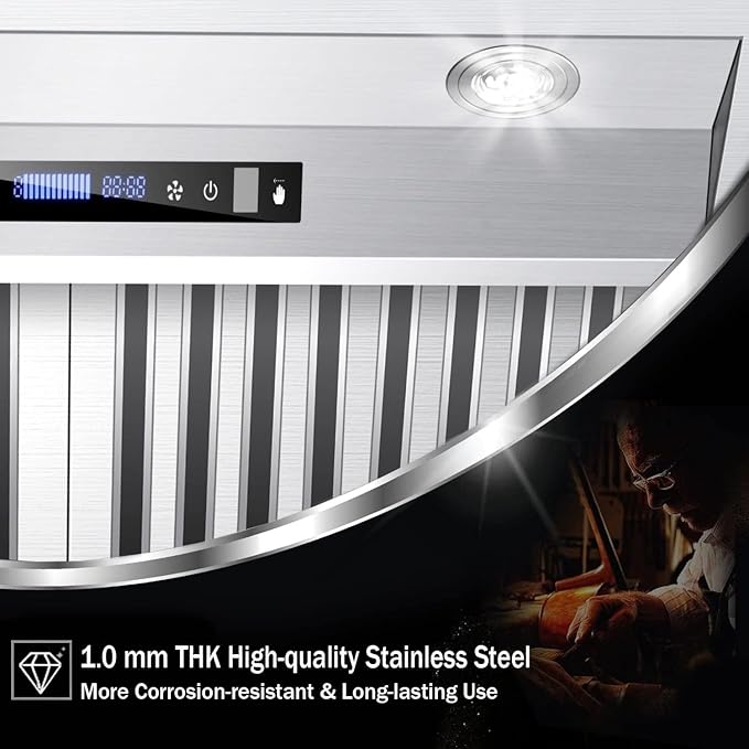 MCBON Range Hood Insert 36 Inch, 900 CFM Insert Range Hood, Touch Control Range Hood Insert, Remote & Gesture Sensing Vent Hood Insert, 4-Speed Hood Range Insert, Stainless Steel Range Hood, AE88-36