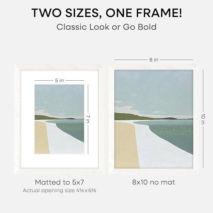Homeforia 8x10 Picture Frame White, High End Oak 8 x 10 Wooden Frames with Mat 5 by 7 Print, 8x10 Wood Frame Matted to 5x7 inch Photo, 8by10 Wall or Tabletop Frames, Tempered Glass, Wall Kit, Set of 3