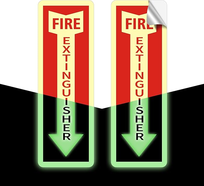 Fire Extinguisher Stickers, 2 Pack 4" X 12" Vinyl Fire Extinguisher Sign Self Adhesive Reflective,Easy to Apply and Stick,Weatherproof, UV Protected,Indoor Outdoor use,Glow in the Dark