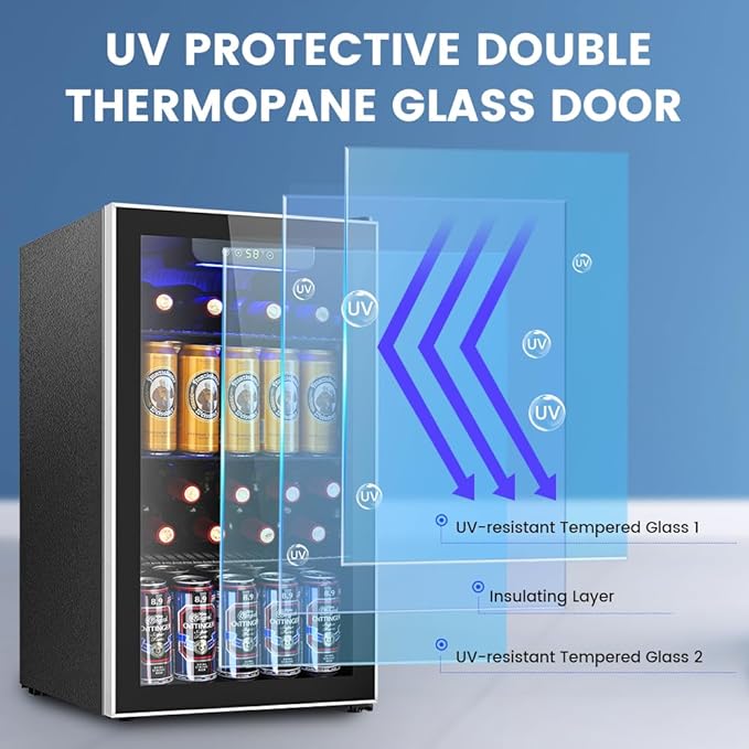 Mini Fridge 130 Can Beverage Refrigerator Cooler, 3.1 Cu.Ft Drink Fridge for Soda Wine Beer, Adjustable Temperature Control for Home Office, Black