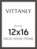 Vittanly 12x16 Picture Frame, Solid Wood Frame with Plexiglass, Includes 8.5x11 Mat, Wall Hanging for Photos, Home Decor, Black, 1 Pack