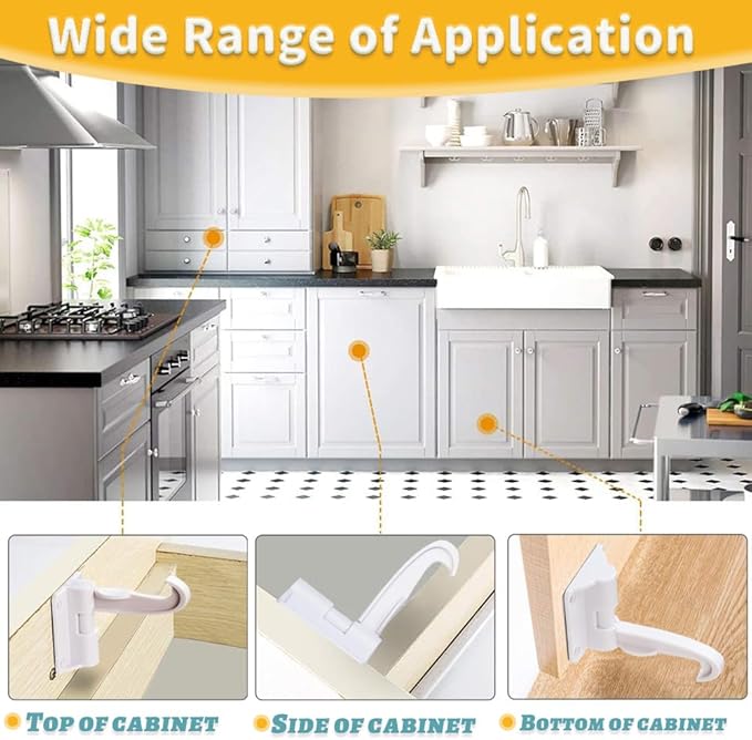 Invisible Baby Proofing Cabinet Latch Locks (12 Pack) - No Drilling or Tools Required for Installation