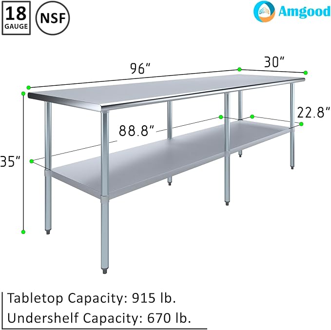 30 in. x 96 in. Stainless Steel Work Table | NSF Kitchen Prep Table | Utitly Metal Table