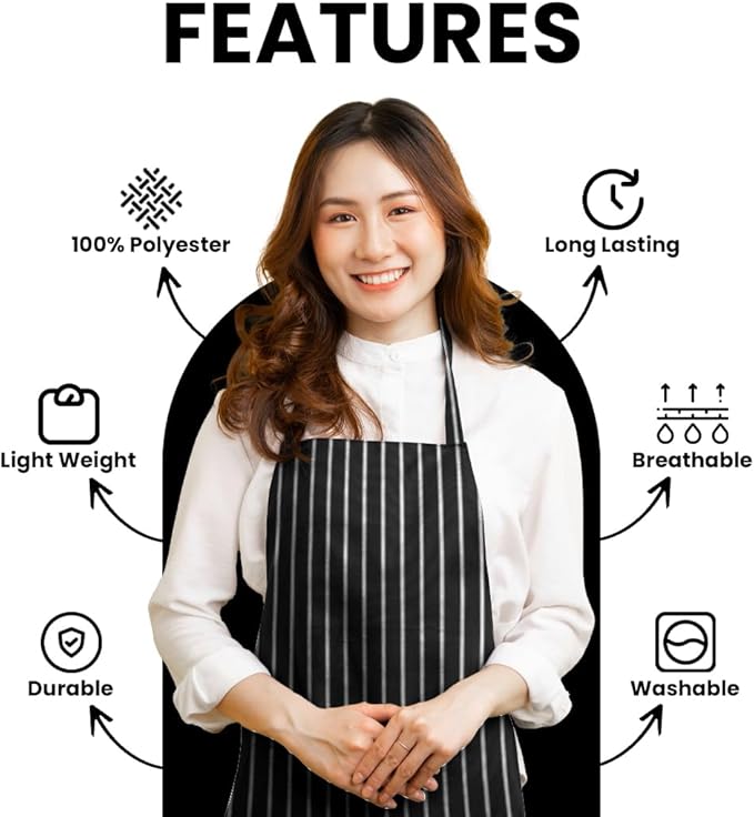 Aprons for Men - 100% Polyester Chef Apron Women with Extra Long Ties - Cooking Aprons for Women & Mens Apron