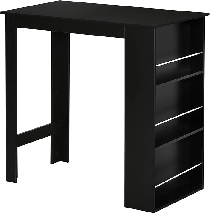 HOMCOM Modern Bar Table Counter Height Dining Table with 3 Storage Shelves for Kitchen, Dining Room, Living Room, Black