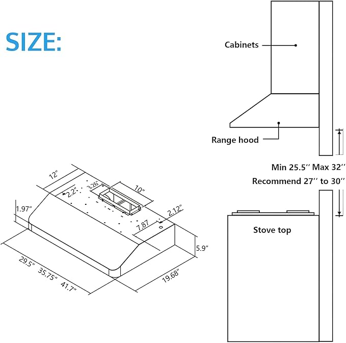 IKTCH 36 Inch Under Cabinet Range Hood with 900-CFM, 4 Speed Gesture Sensing&Touch Control Panel, Stainless Steel Kitchen Vent with 3 Pcs Baffle Filters(IKC01-36)