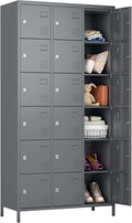 METAN Metal Locker for School Office Gym Bedroom, 18 Doors Steel Storage Locker Cabinet for Employees, Industrial Storage Locker, Assembly Required,Dark Gray