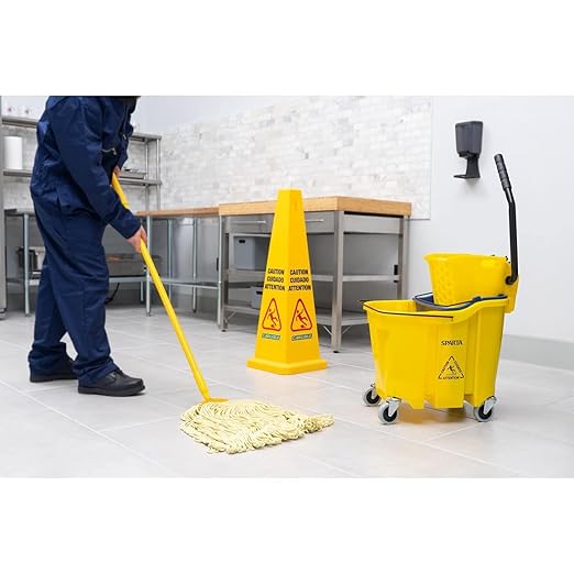 HealSmart 28-Quart Commercial Mop Bucket with Side-Press Wringer & Wheels – Multi-Functional Storage, High Efficiency Dehydration, Anti-Splash Design for Floor Cleaning in Offices, Malls, Yellow