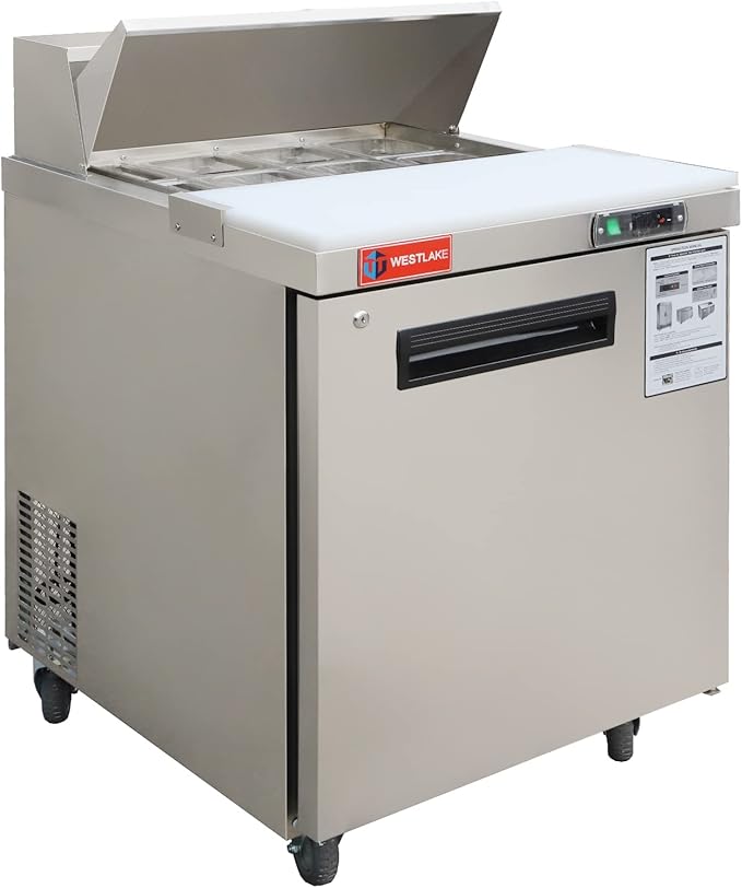 WESTLAKE 27" W Refrigerator Sandwich & Salad Prep Table Commercial Stainless Steel Counter Fan Cooling Refrigerator with 8 Pans-27 Inches for Restaurant, Bar, Shop, etc