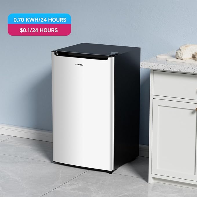 BANGSON 2.1 Cu.ft Upright Freezer, Compact Mini Freezer with Reversible Door, Adjustable Thermostat, Removable Shelves, Energy-Saving Small Freezer for Dorm/Office/Apartment, Silver
