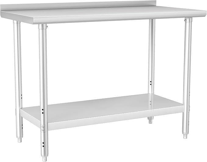 HARDURA All Stainless Steel Table 24X48 Inches Metal Commercial Kitchen Prep Table with Adjustable Undershelf and Backsplash NSF for Prep