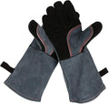 OZERO 932℉ Grill BBQ Gloves 16-inch Heat Resistant Leather Forge Welding Glove with Flame Retardant Long Sleeve and Insulated Lining for Men and Women Black-gray