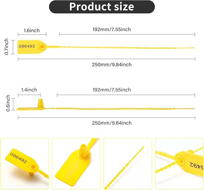 100 Plastic Security Seals Anti-Tamper Tags Fire Extinguisher Tags Numbered Zip Ties Disposable Pull Tite Safety Tags (Yellow)