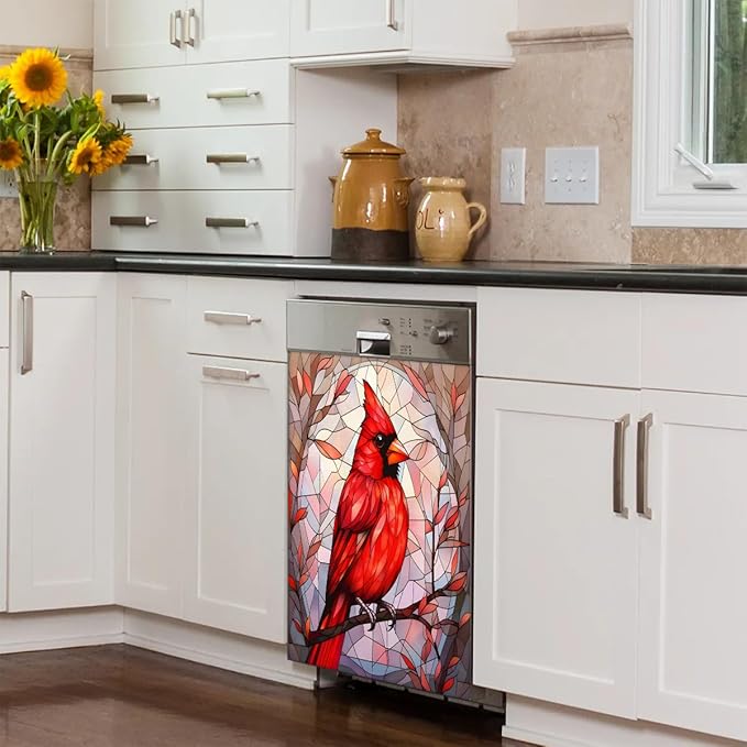 Dishwasher Magnet Cover for The Front Christmas Cardinal Prints Dishwasher Door Cover Panel Decals Magnetic Refrigerator Cover for Kitchen Farmhouse Home Decor A-287