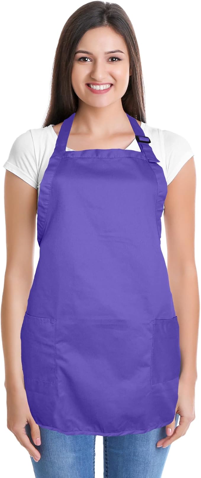 DALIX Apron Commercial Restaurant Home Bib Spun Poly Cotton Kitchen Aprons (2 Pockets) (2, Purple)