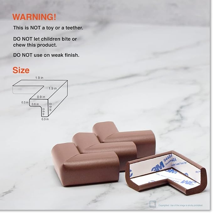 Roving Cove Slimfit Corner Edge Protector for Baby Proofing (Small 18ft Edge 8 Corners), Furniture Safety Bumper Guard, Soft NBR Rubber Foam, 3M Adhesive, Coffee Brown