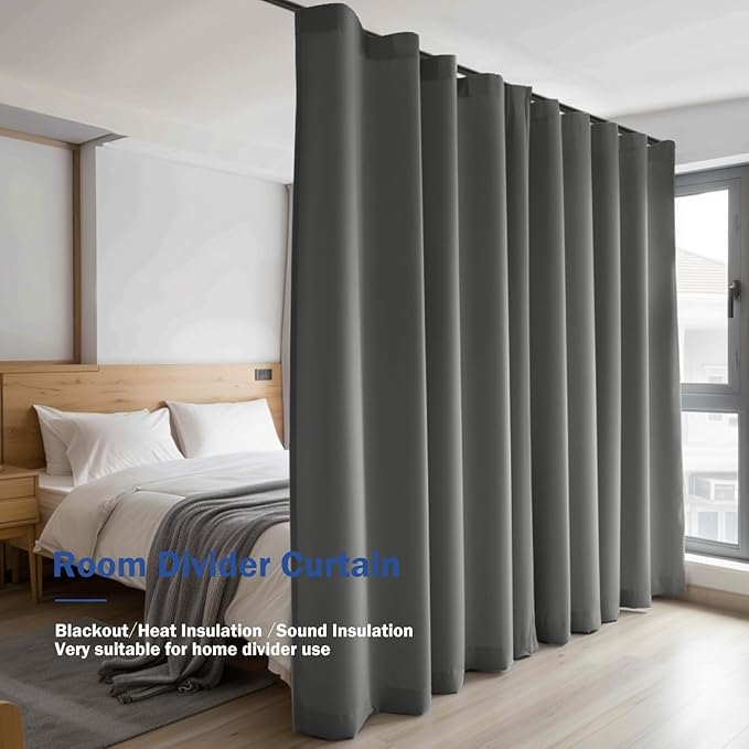 Room Divider Blackout Curtain Track Curtains Wall Dividers Panels Screen for Living Rooms Bedroom Office Privacy Partition Separation, W120 × L120 Inch,1 Panel, Grey