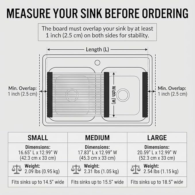 304 Stainless Steel Rollable Cutting Board – Space-Saving Over-the-Sink Workstation for RVs and Small Kitchens – Rust-Proof Heat Resistant Dishwasher Safe Non-Slip Multi-Use Prep Mat (17.8" L x 13" W)