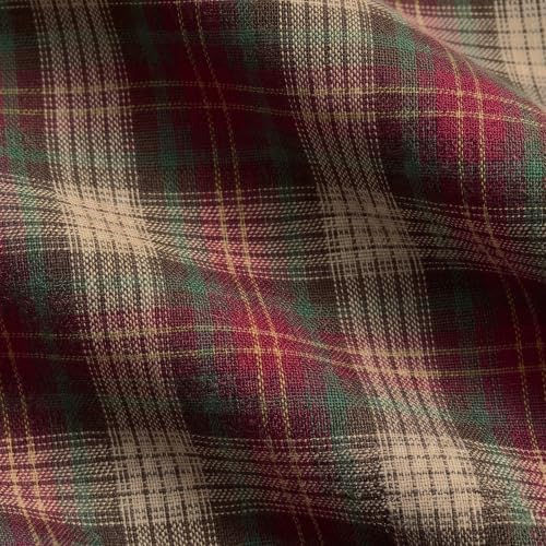 Solino Home 100% Pure Linen Table Runner Brown, Hunter's Plaid 14 x 144 in