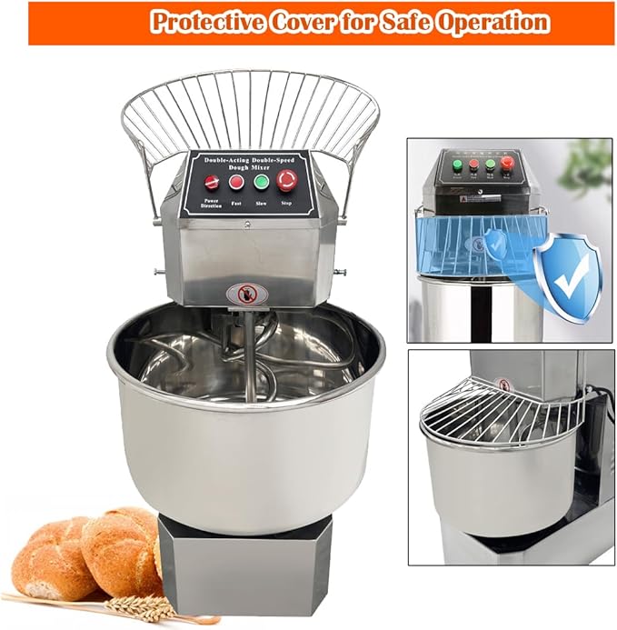 Commercial Stand Dough Mixer 40L Spiral Mixer Double Action Double Speed Stand Pizza Mixing Machine Dough Kneading Machine with Security Shield for Kitchen Restaurant Bakery Pizzeria