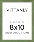 Vittanly 8x10 Picture Frame, Solid Wood Frame with Plexiglass, Includes 5x7 Mat, Wall Hanging or Tabletop for Home Decor, Rustic Green, 1 Pack