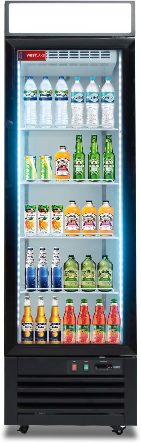 WESTLAKE 24" W Merchandiser Commercial Display Refrigerator Single Glass Door Reach-in Glass Door Upright Fan Cooling 18 Cu.ft Cooler for Restaurant, Bar, Shop, etc