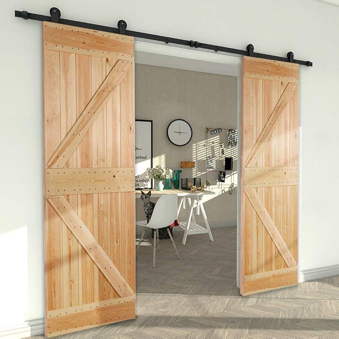CCJH 8.2FT Sliding Barn Door Hardware Kit, Heavy Duty, Smoothly and Silently, Easy to Install, Fit 24.6" Width Double Door Panel, T-Shaped Style Black
