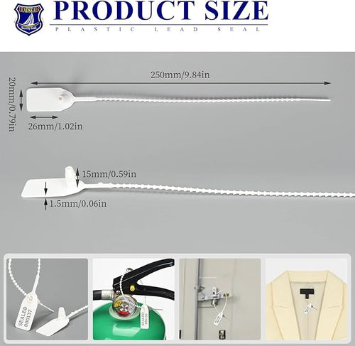 1000 Numbered Plastic Tamper Seals, Zip Ties for Fire Extinguishers Pull Tite Security Tags Disposable Self-Locking Signage - Label Tie 250mm Length (1000 PCS, White)