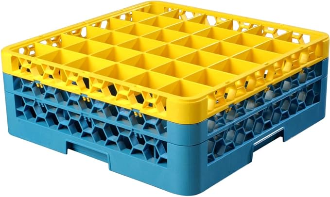 CFS (RG36-2C411) OptiClean 36-Compartment Glass Rack with 2 Extenders Yellow