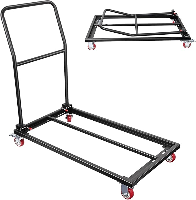 Folding Chair Dolly Cart for 25 Chairs, L-Shape Flat Stacking Chair Cart with 4 Casters, Heavy-Duty Foldable Chairs Rack, 1500lbs Capacity, for Resin, Wood, Plastic Chairs, Black