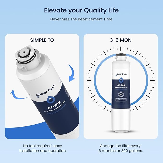 GLACIER FRESH DA29-00020B Refrigerator Water Filter Compatible with Samsung DA29-00020A/B, DA29-00020B-1, HAF-CIN/EXP, 46-9101, RF4267HARS For French Door Fridge Kitchen (3 PACK)